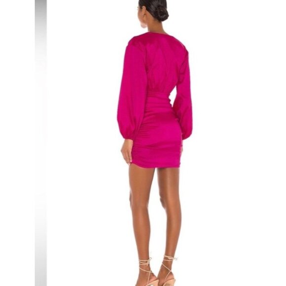 Lovers and Friends Lorenza Mini Dress Fuchsia Pink Long Sleeve V-Neck Size Xs - Picture 10 of 11